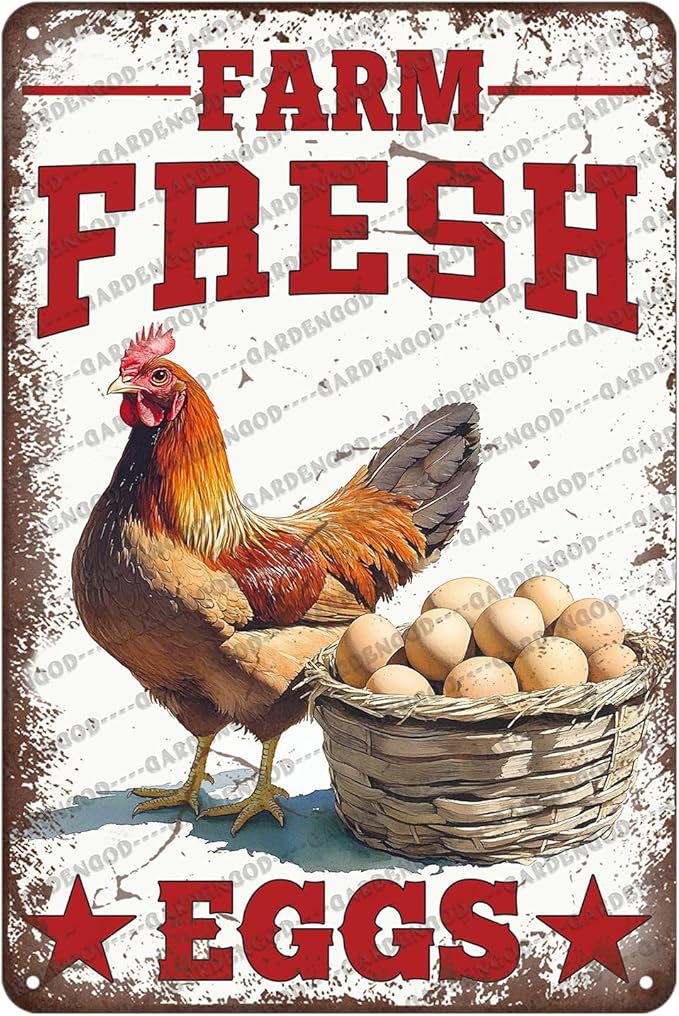 Vintage Chicken Farm Metal Sign Farm Fresh Eggs Metal Poster Home Garden Garage Bathroom Farmhouse Aluminium Sign Art Wall Decor Plaque 12x8 Inch