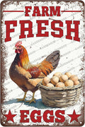 Vintage Chicken Farm Metal Sign Farm Fresh Eggs Metal Poster Home Garden Garage Bathroom Farmhouse Aluminium Sign Art Wall Decor Plaque 12x8 Inch