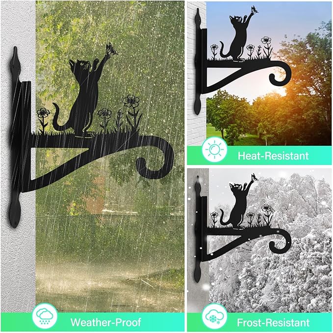 Plant Hangers Outdoor & Indoor, Plant Hooks for Hanging Baskets, Heavy Duty Wall Hanger, Metal Wall Mount Holder for Flower Basket, Bird Feeder, Lantern, Wind Chimes-Patio, Garden, Home Decor (Cat)