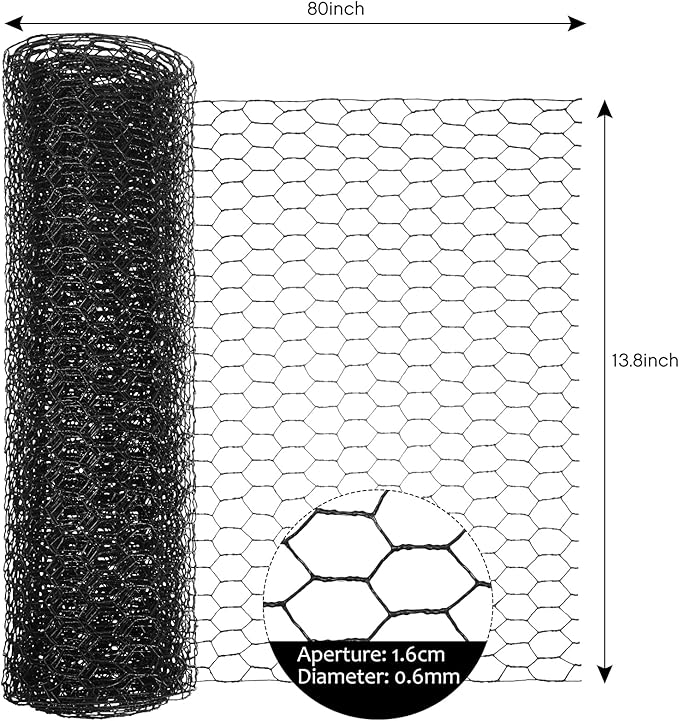 SATINIOR 2 Sheets Chicken Wire Frame Mesh for Floral Arrangements Fence Garden Poultry Netting Galvanized Hexagonal Metal Chicken Wire Fencing Roll for Craft Work Garden (Black,13.7 x 160 Inches)