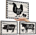Jetec 3 Pieces Farmhouse Kitchen Decor Wooden Pig Cow Chicken Signs Rustic Buffalo Plaid Wall Art Farm Animal Plaque for Kitchen Home Wall Decorations, 13.8 x 10.3 Inch