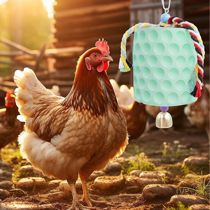 Extra Large Chicken Chewing Toy, Chicken Beak Grinding Stone with Bells, Cage Toys for Poultry (Green)