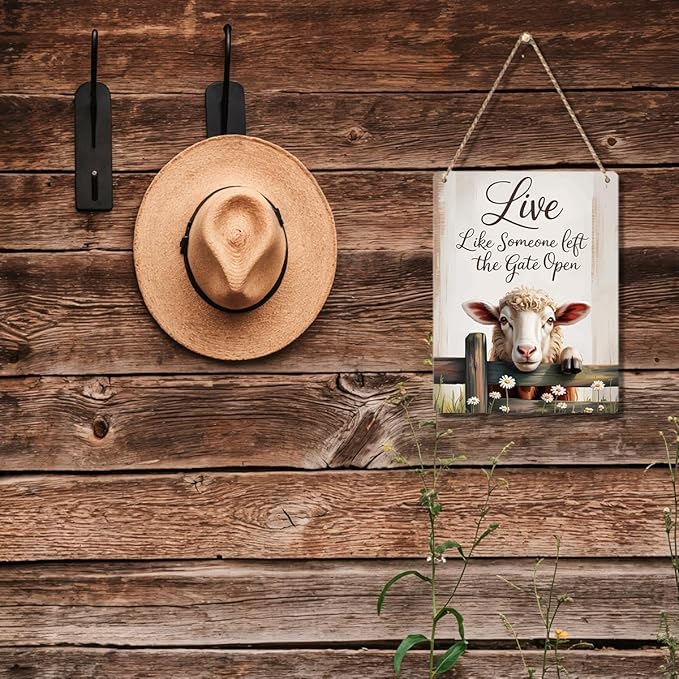 Sheep Gifts Sign Live Like Someone Left The Gate Open Sign for Home Bathroom Farm Sheep-Coop Kitchen Yard Country Decor 8x10 Inch