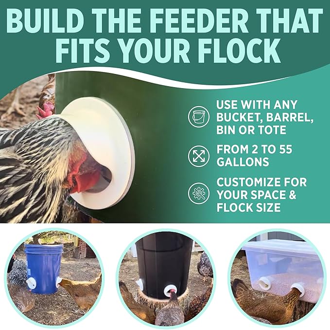 The Original Poultry Pro DIY Chicken Feeder | 3 Ports Poultry Feeders for Chicken Coop | Use for Buckets & Bins | Rain Proof, Weather Resistant - Original Feeder 3-Pack with Hole Saw