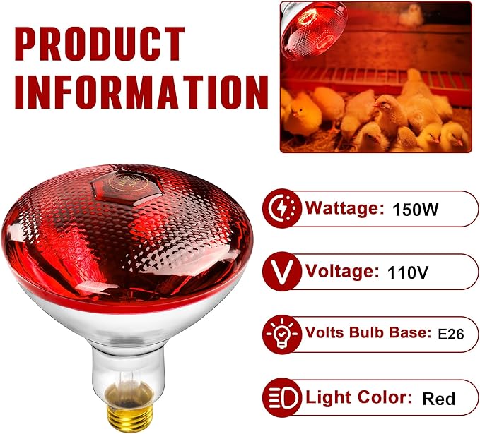 Heat Lamp for Chickens,150W Red Heat Lamp Infrared Light Bulb for Chicks,Chicken Coop