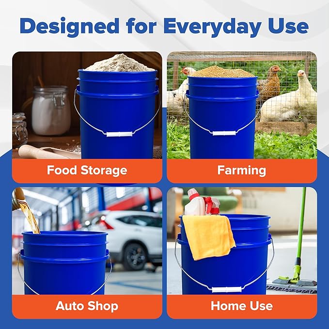 ePackageSupply 5 Gallon Bucket with Airtight Lid | Made in USA | Food Grade | Heavy-Duty Premium HPDE Plastic | Durable 90 Mil All Purpose Pail | Easy Stack and Store | BPA Free | 6 Count