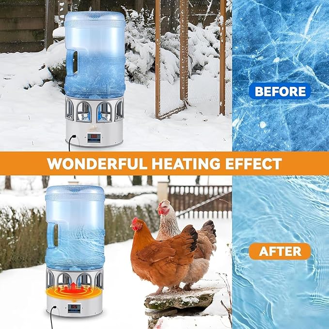 5 Gallon/18.9L Chicken Waterer for Winter, 110V 80W Heated Chicken Waterer, Temp Controlling (0-50℃) & LED Display for Chickens, Ducks, Geese and Chicken Coop with 9.84ft Power Cord