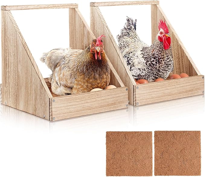2 Pack Chicken Nesting Box, Wooden Chicken Coop, Chicken Coop Accessories, Chicken Laying Nest Box for Poultry Farm, Poultry Nesting Boxes with Nest Box Pads
