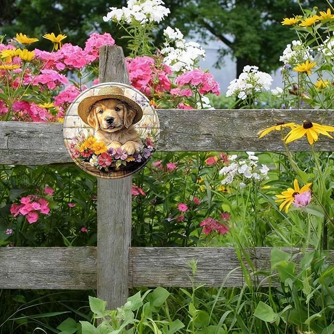 Labrador Round Metal Tin Sign Wreath Vintage Dog Wall Art Decor for Home Garden Yard Decor 8x8inch