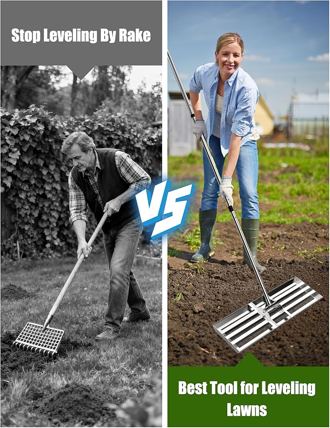 Lawn Leveling Rake 30"x10", Professional-Grade Stainless Steel Lawn Leveler Tool with 78" Adjustable Handle, Heavy Duty Anti-Fracture Connectors, Landscape Rake for Backyard, Garden, Golf Course, Farm
