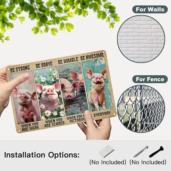 Funny Pig Decor Vintage Farm Art Sign Retro Metal Tin Sign Pet Lovers Motivational Quote for Home Office Room Coffee Bar Shop Wall Decor Poster Gift 12 * 8in