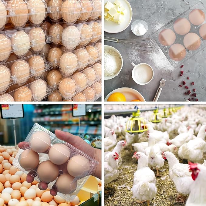 Plastic Egg Cartons Bulk 2x3 Egg Holders Style Holds 6 Eggs - Half Dozen Storage Perfect for Family Pasture, Groceries Chicken Farm, Refrigerator Storage (6 Grids) 50 Pack
