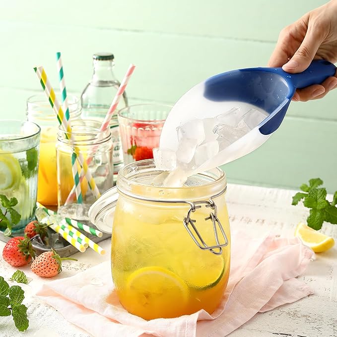 Spring Chef Magnetic Ice Scoop for Freezer - Contoured Translucent Flexi-Plastic Food Scooper with Comfortable Handle, Kitchen Scoop for Ice Machine, Popcorn, Flour, Pet Food, Dry Goods - Sapphire