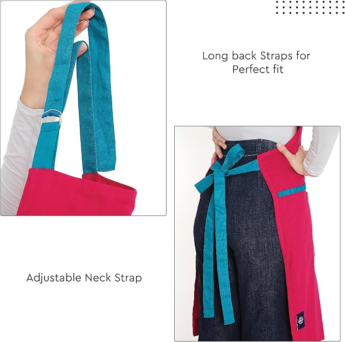 Encasa XO Adjustable Kitchen Cotton Apron With Pockets & Towel Holder Of Size 27x33 in (Hot Pink) for Men & Women Chefs For Cooking & Baking in Home, Restaurants & Barbeque