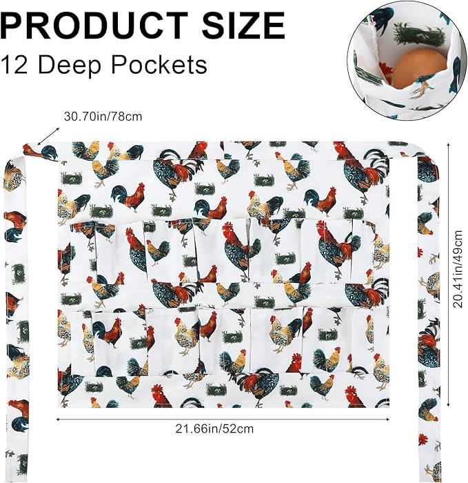 Egg Collecting Apron, 12 Pouches Chicken Egg Apron, Farmhouse Aprons for Chicken, Duck, Goose, Poultry Collection