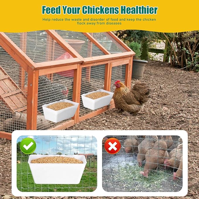 2 Pack Chicken Feeder Waterer,2.5 Quart Hanging Chicken Feeder Trough with Hooks Versatile Feeding Container for Chicken Duck Goose Rabbit Duck Feeder Poultry and Livestock Water Trough（White）