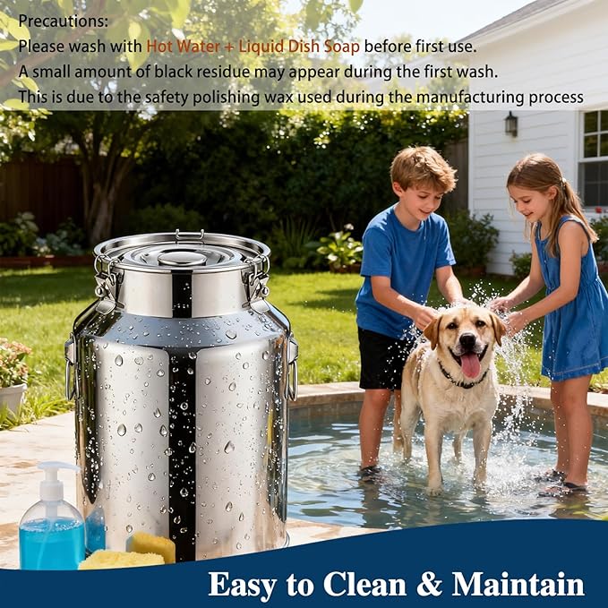 15 Lbs Stainless Steel Dog Food Storage Container with Scoop, Large Metal Dog Food Bin with Airtight Lid & Locking Clamp, Pet Treat Jars for Dogs & Cats, Keep Fresh, Easy to Clean