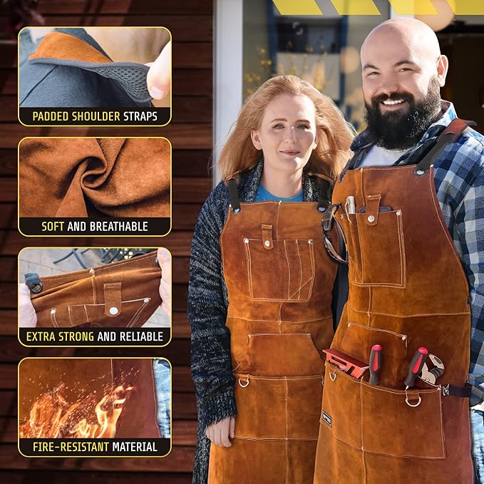 FIGHTECH Shop Apron - Heavy Duty Wood Working Apron for Men with Tool Pockets for Woodworkers Blacksmiths Carpenters M-XXL