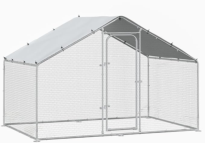 BOSSIN Bold Chicken Coop Run Large Metal Chicken Pen Outdoor, Chicken Runs for Yard with Cover, Poultry Cage Spire Shape Coop, Heavy Duty Walkin Waterproof and Anti-UV Cover for Rabbits