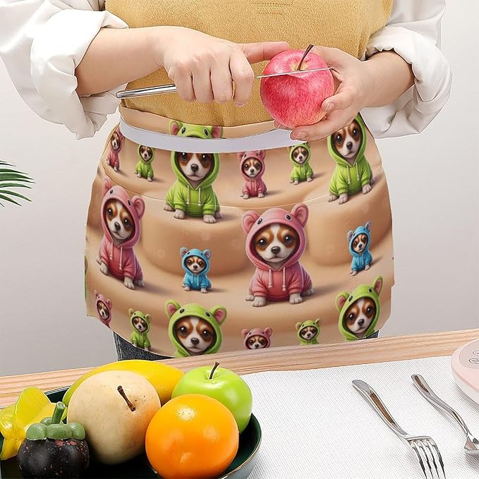 Unisex Apron for Cooking Server Waitress Half Waist Apron with 3 Pockets