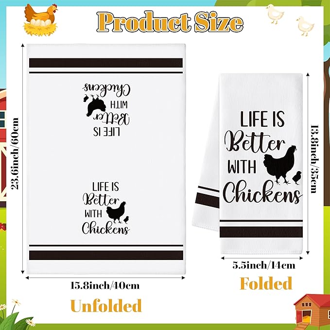 GROBRO7 Funny Chicken Hand Towel - 6Pcs Farm Hen Vintage Rustic Dishcloths Set Polyester Soft Towels for Farmhouse Kitchen Bath Dining Decor Cute Rooster Gifts for Men Women Housewarming