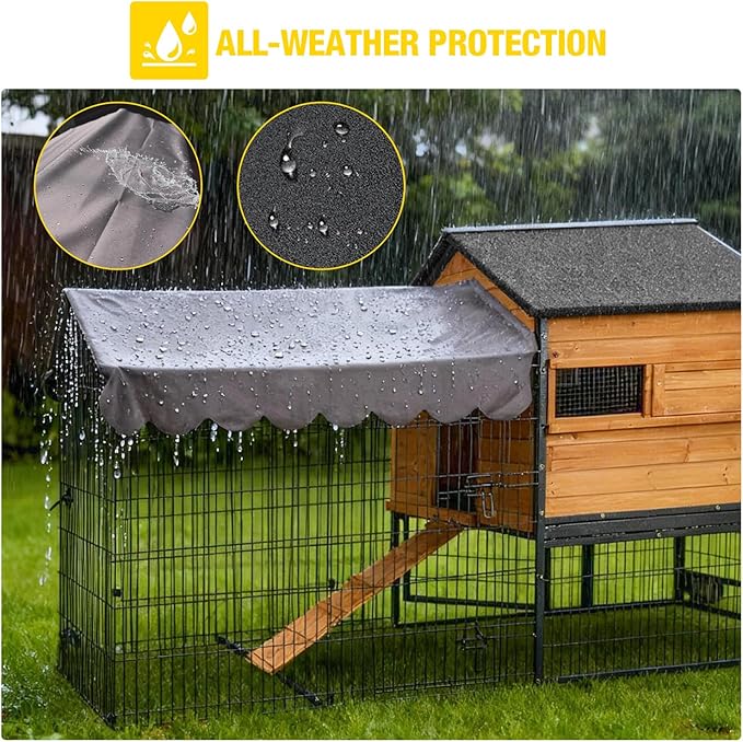 Large Chicken Coop for 4-6 Chickens, All-Steel Frame Hen House Poultry Cage with Waterproof Cover, Nesting Box & Metal Run