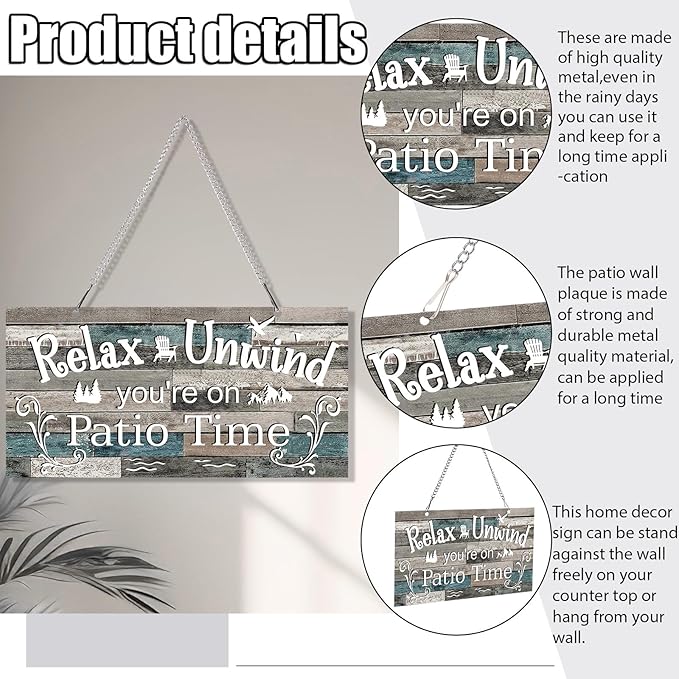 Hotop Patio Decor Patio Sign Decorations Outdoor Metal Porch Wall Decor Rustic Farmhouse Wall Art for Backyard Porch Balcony Gazebo Accessories(12 x 6",Vivid)