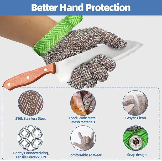 Metal Mesh Gloves - Stainless Steel Mesh Chain Cutting Gloves for Meat and Food Processing
