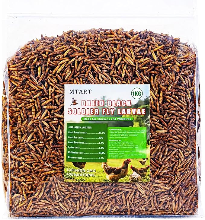 1Kg Dried Black Soldier Fly Larvae Treat for Chicken, 100% Natural Non-GMO More Calcium Than Dried Mealworms High Protein Chicken Feed for Birds, Ducks, Layer Hens
