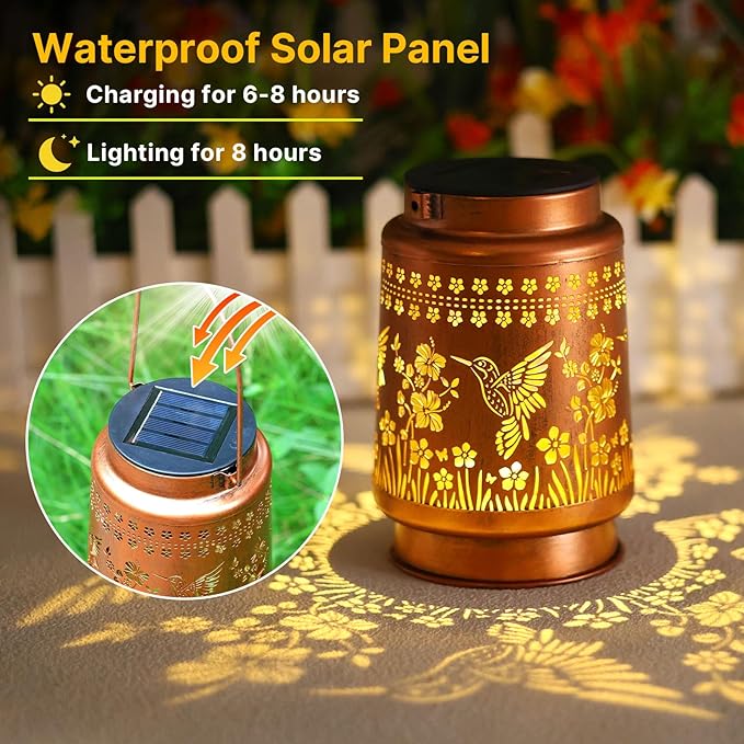 Hummingbird Solar Lanterns Outdoor Waterproof Hanging Solar Lights Hummingbird Gifts for Women Men Metal Decorative LED Lanterns for Yard,Patio,Lawn,Tabletop,Pathway,Landscape,Garden Decor