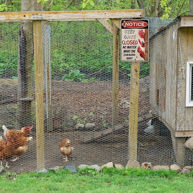Funny Chicken Coop Signs, Keep Gate Closed, Chicken Coop Decor for Farm, Home, Garden, or Farmhouse Kitchen, Outdoor Chicken Warning Sign(8" x 12")