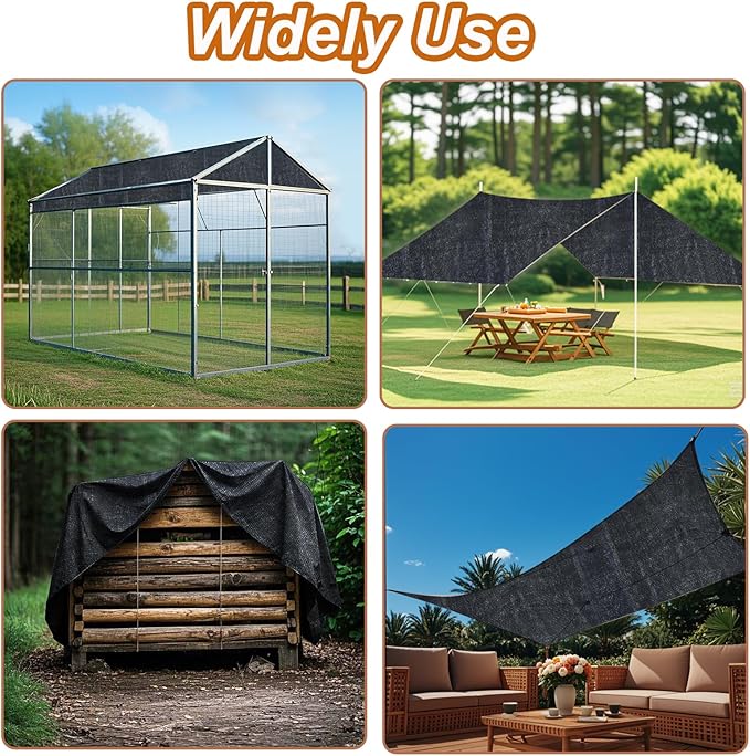 Black Chicken Coop Cover UV 90% Shade Cloth for Summer 11.5 * 6.6 FT Chicken Cages Cover with 20Pcs Ball Bungees Cords Sun Shade Netting Mesh for Outdoor Garden Patio Yard Plants Chicken Run Pen