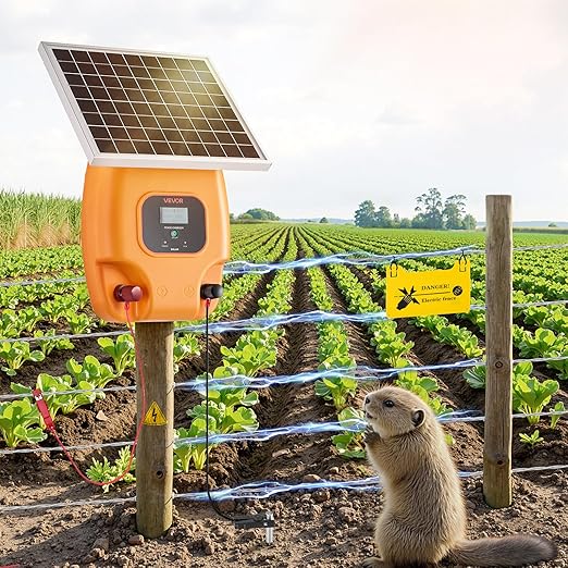 VEVOR Solar Fence Charger, 0.6J 8 kV Solar Powered Fence Charger, Electric Fence Energizer Kit, Keep Out Predators, 4-5 Days Runtime, for Livestock, Poultry, Garden Protection