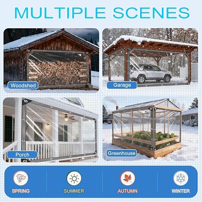 11x18 FT Clear Tarps Heavy Duty Waterproof,Plastic Vinyl Tarp with Grommets Greenhouse Plastic Sheeting, for Patio Transparent Greenhouse Chicken Coop Covers for Winter