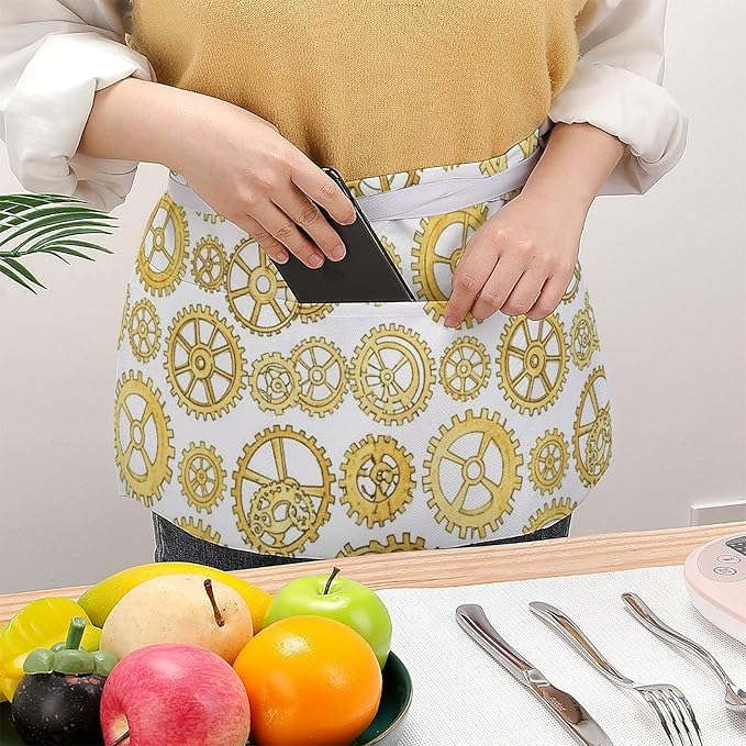 Half Apron with 3 Pockets Chef Cooking Kitchen Restaurant Aprons for Women Men