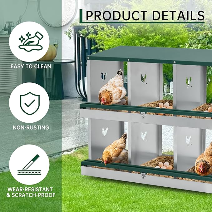 GarveeLife Chicken Nesting Box, 10 Compartments Nesting Box for Chickens, Two-Tier Steel Chicken Egg Laying Box with Large Vented Holes Wall Mounting for Easy Egg Collection
