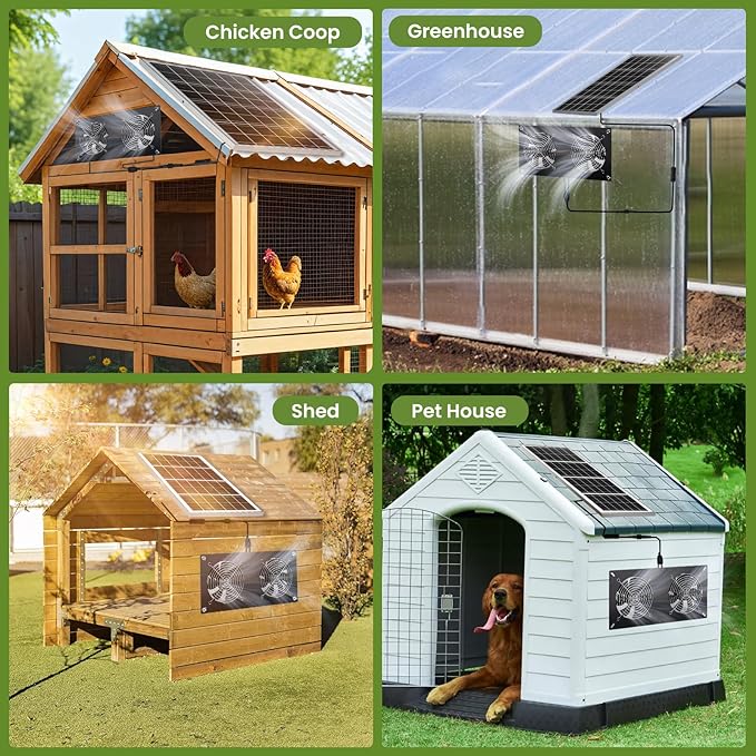 Solar Powered 2 Fan Kit, 25W High Velocity Waterproofed Solar Exhaust Fans for Outdoor Greenhouse Chicken Coop Shed Pet House