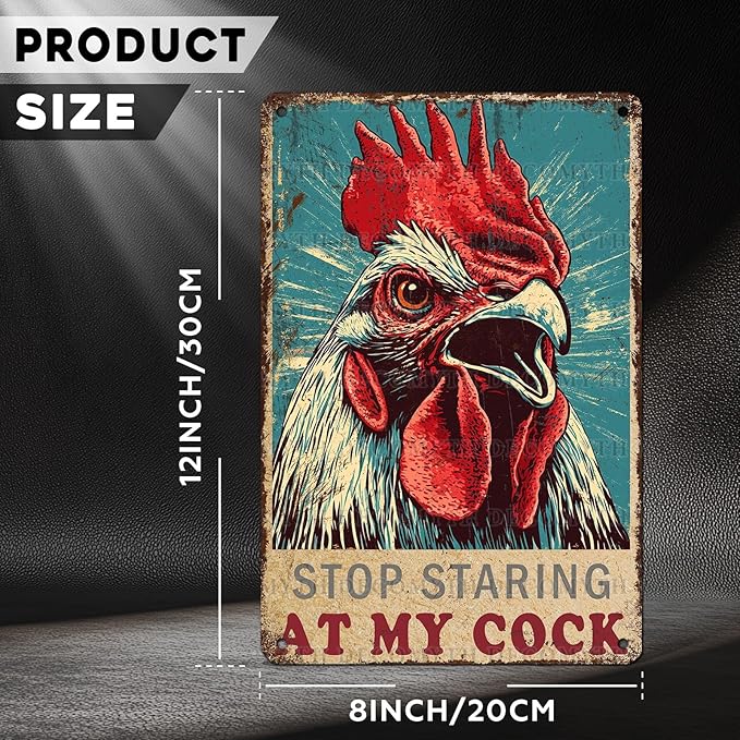 Funny Chicken Vintage Metal Tin Sign for Farm Chicken Coop Farmhouse Wall Decorations 12 * 8inch