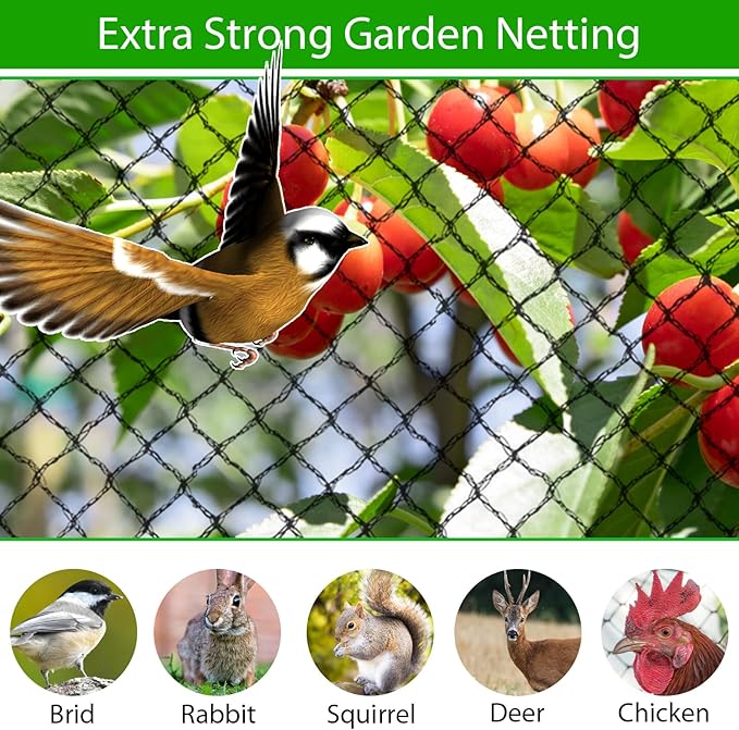 Bird Netting 50x50 ft,1" Mesh Garden Netting Pest Barrier for Plants, Fruit Trees, Vegetables, Extra Strong Woven Mesh Poultry Net for Chicken Run, Animal Fencing Against Birds, Deer, Poultry