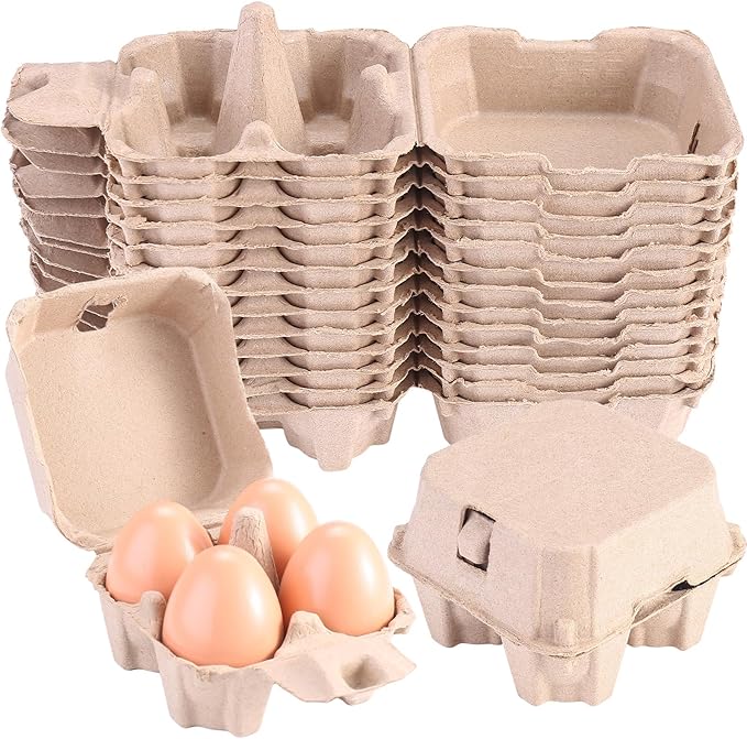 100 Pack Egg Cartons Bulk Pulp 2x2, 4 Cell Containers Vintage Easter, 1/3 Dozen Sturdy Natural Paper Holder Box for Storage Fresh Chicken Huevo