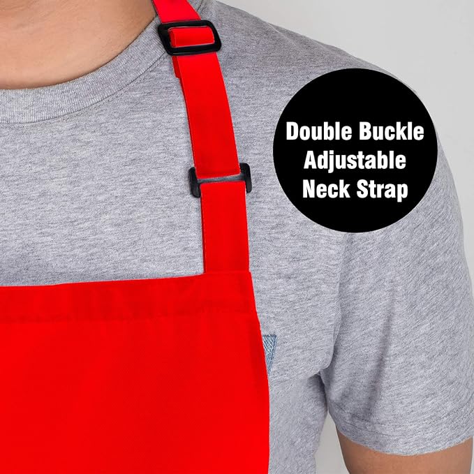 Xornis 2 Pack Bib Aprons with 2 Pockets Kitchen Apron Cooking Chef, Red