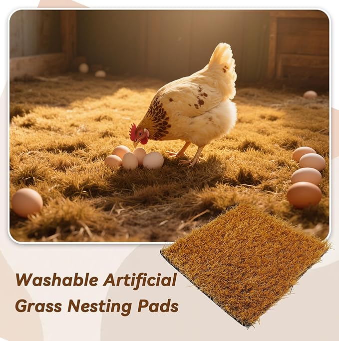6 Pcs Washable Chicken Nesting Pads,Chickens Nesting Box Pads Chickens Nesting Pads Artificial Grass Rug Reusable Hens Nest Boxes Pad Chicken Coop Bedding for Laying Eggs (12 x 12 x 0.78 Inches)