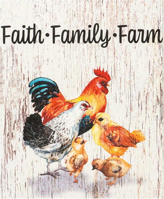 JennyGems Faith Family Farm Wooden Sign, Rustic Farm Signs, Chicken Decor, Farmhouse Decorations, Made in USA