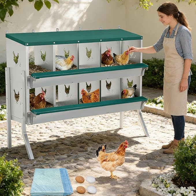 Chicken Nesting Boxes for Chicken Coop, Wall-Mountable Chicken Laying Boxes Easy Egg Collection with Ventilated Design, Weatherproof Galvanized Steel Metal Roosting Boxes