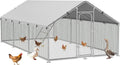 Large Metal Chicken Coop Run with Roosting Perch, Outdoor Poultry Cage with Waterproof & UV-Resistant Cover for Chickens, Ducks, Rabbits in Yard or Farm Use, Spire Roof(8.9'W x17.7'L x 6.6'H)