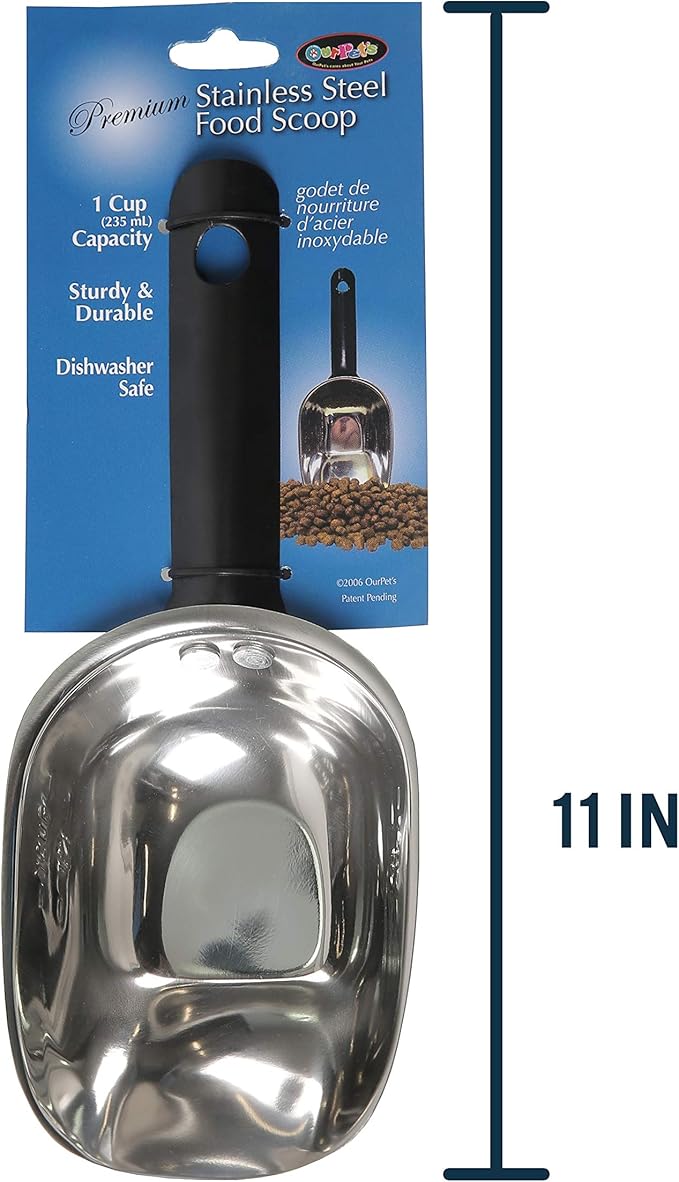OurPet's Durapet Stainless Steel Food Scoop, 1 Cup,silver