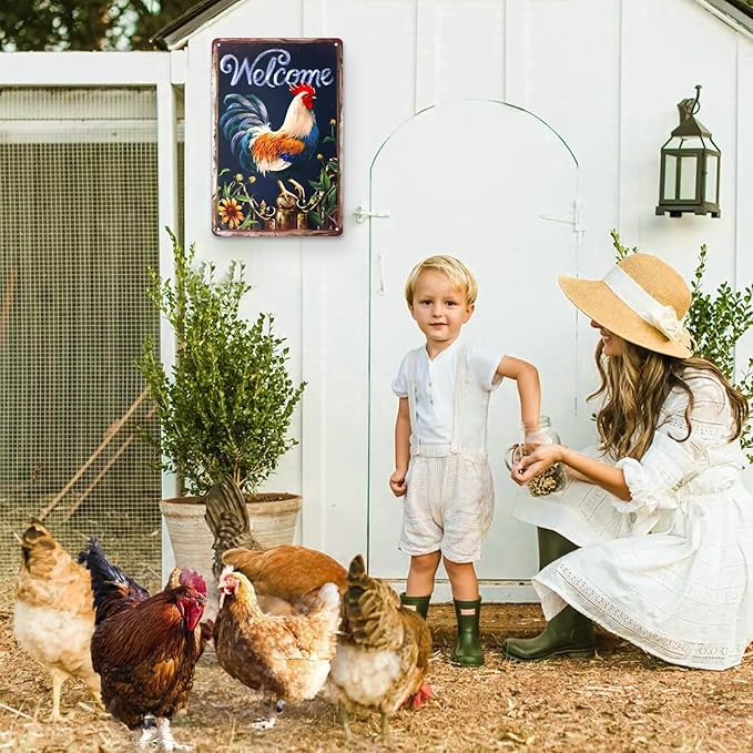 Funny Farm Metal Tin Signs - Vintage Chicken Coop Accessories for Home & Farmhouse Kitchen Wall Decoration - Chicken Lovers Gifts Welcome(Style-A)