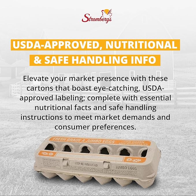 Stromberg's Fresh Grade A Jumbo Printed Egg Cartons, Biodegradable and Eco-Friendly, Made From Recycled Materials, With Educational Prints for Safe Handling Instructions and Nutrition Facts, 100 Pack