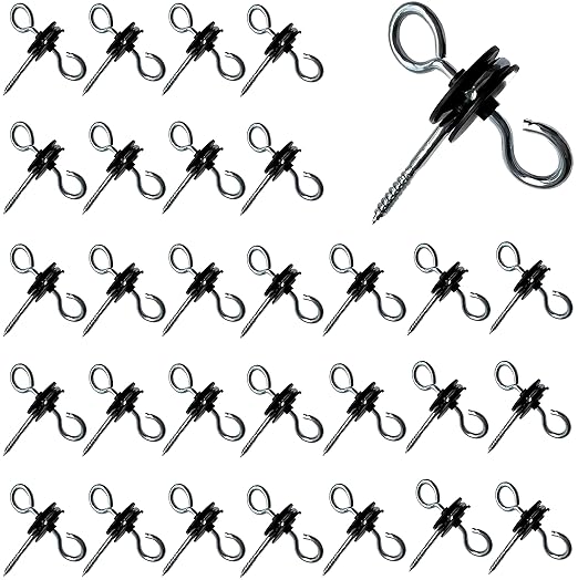 30 Pack Electric Fence Gate Handle Screw in Insulated Anchor Insulators with Double Hook / 2-Rings for Electric Fence Wood Post and Electric Fence Gate Livestock Fence Agricultural Fencing and Pasture