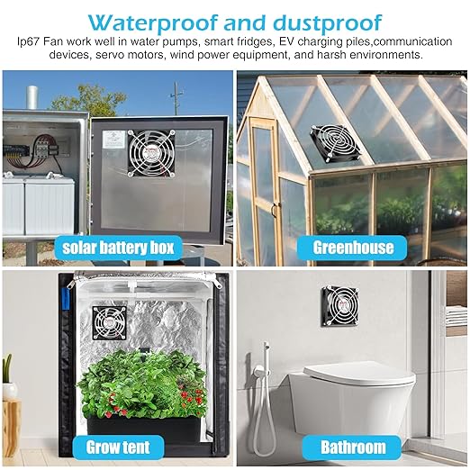 Wathai IP67 120mm x 38mm 12V Waterproof Exhaust Fan Dual Ball High Preformance for Greenhouse, Van, Humid Environments, Outdoor Enclosures or DIY Cooling Ventilation Projects